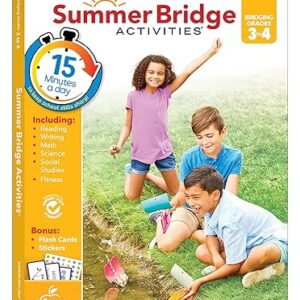 summer learning 3rd to 4th grade workbooks for kids ages 8 9 build a bridge of learning opportunities for your soon to be fourth grader―from school to home and back again in just 15 minutes a day with summer bridge activities®! summer learning 4th grade workbooks all subjects are a great way for your child to learn essential reading comprehension, writing, math, science, social studies, and fitness skills during summer break through quick, 15 minute active learning adventures. why you’ll love this 4th grade workbook engaging and educational learning adventures. “solving word problems”, “reading passages”, and “hands on science experiments” are a few of the fun activities in this summer learning workbook to help inspire learning and prevent summer slide. testing progress along the way. track student progress before moving on to new and exciting lessons with the skills matrix and answer key. practically sized for every activity. the 160 page third to fourth grade workbook is sized at 8” x 10 ½”―giving your child plenty of space to complete each exercise. about summer bridge activities® summer bridge activities research supported products build a bridge of learning opportunities from school to home and back again! daily activities engage children in a variety of quick, 15 minute active learning adventures that just might be their favorite time of the day. the summer learning 3rd to 4th grade workbook contains: over 60 days of activities with step by step instructions flash cards, stickers, and a completion certificate perfectly sized at 8" x 10 ½”